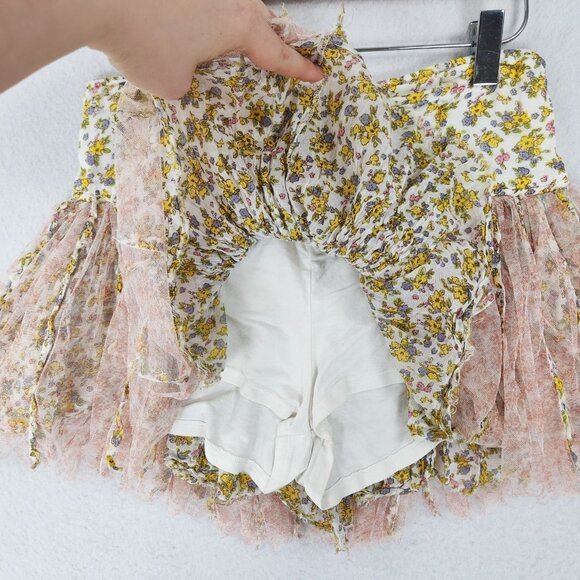 Free People One Skort Womens 26 Yellow Floral Blossom Mini Skirt Tie Front Tulle - Picture 4 of 12